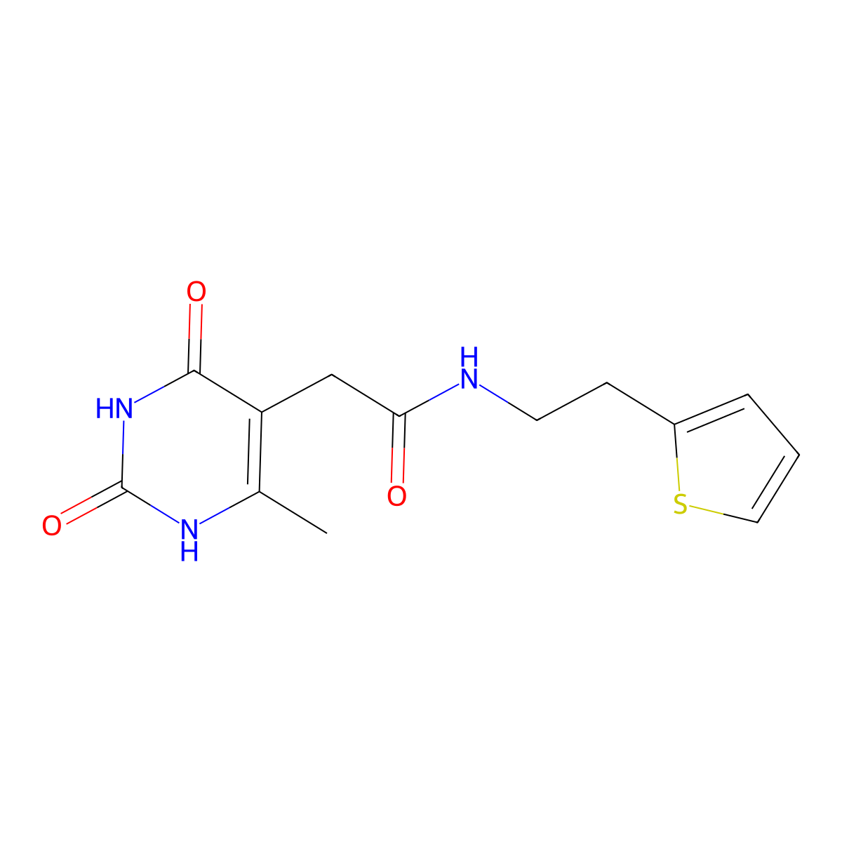 2-(6-methyl-2,4-dioxo-1,2,3,4-tetrahydropyrimidin-5-yl)-N-(2-(thiophen-2-yl)ethyl)acetamide molecular structure, CAS 1203333-23-6