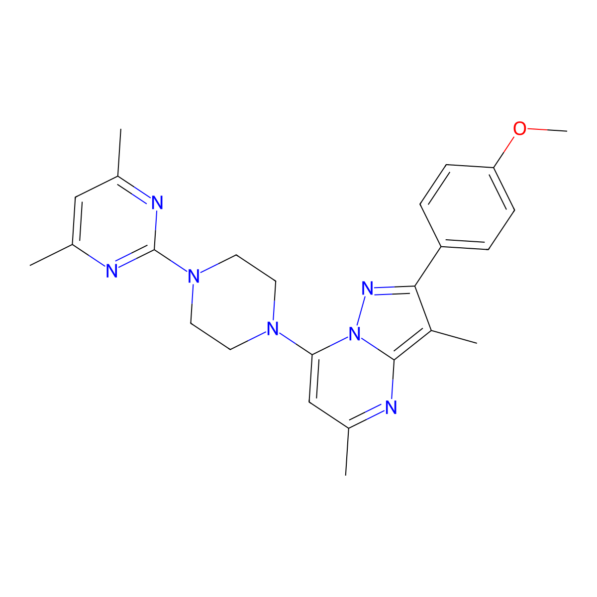 7-[4-(4,6-Dimethylpyrimidin-2-yl)piperazin-1-yl]-2-(4-methoxyphenyl)-3,5-dimethylpyrazolo[1,5-a]pyrimidine molecular structure, CAS 1203333-44-1