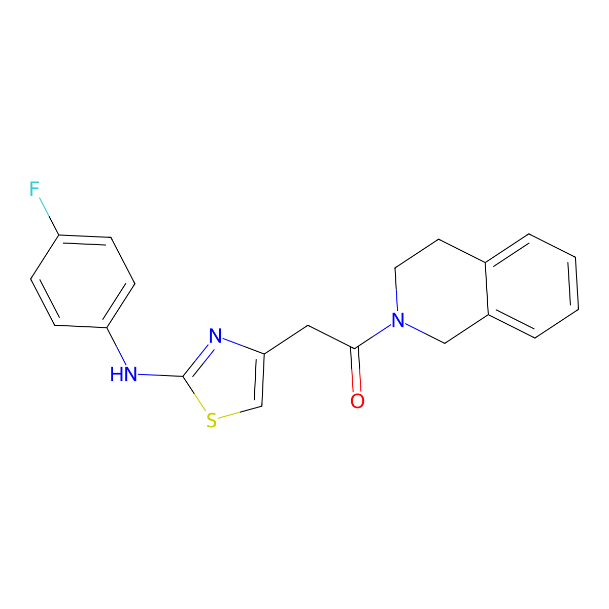 1-(3,4-dihydroisoquinolin-2(1H)-yl)-2-(2-((4-fluorophenyl)amino)thiazol-4-yl)ethanone molecular structure, CAS 1203333-87-2
