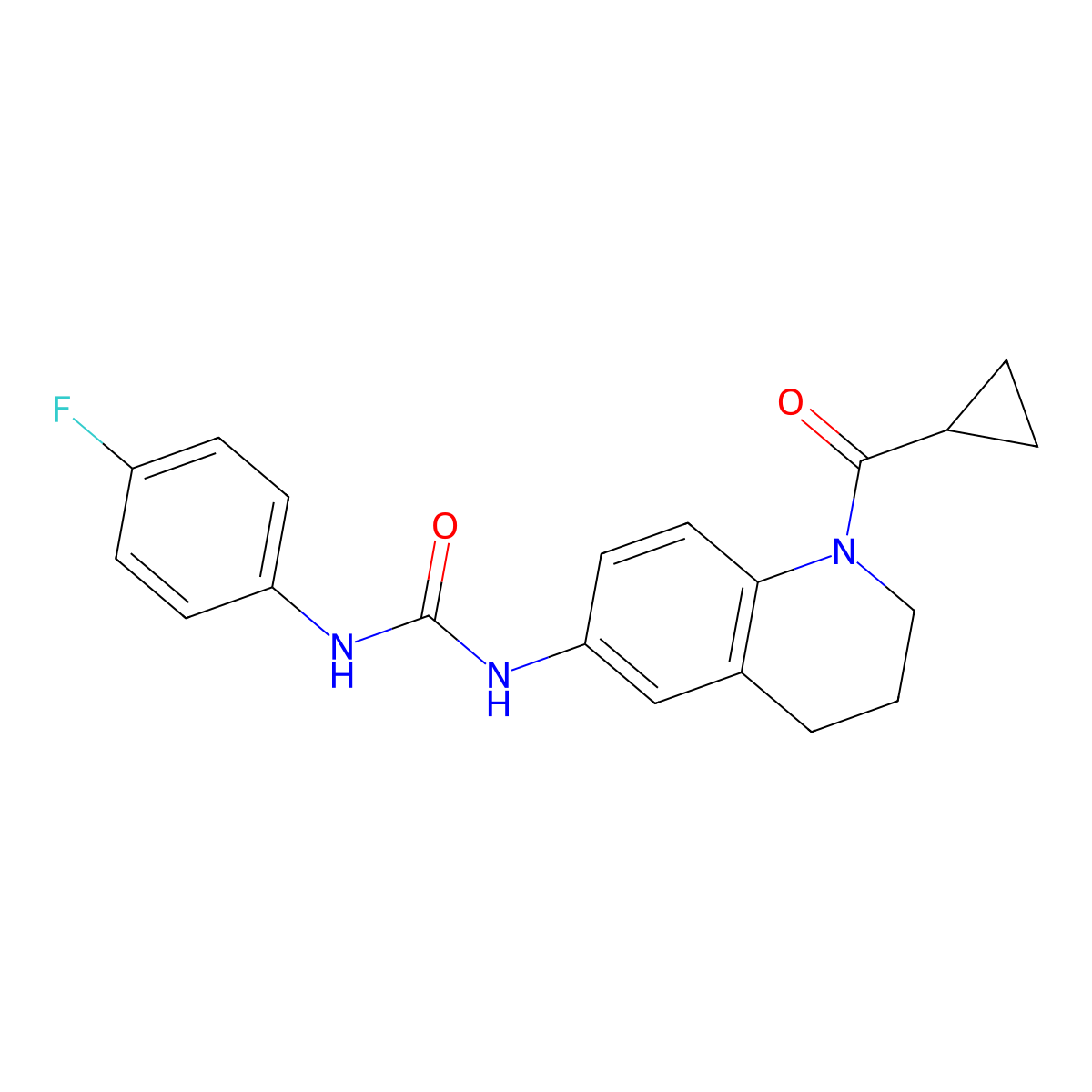 1-(1-(Cyclopropanecarbonyl)-1,2,3,4-tetrahydroquinolin-6-yl)-3-(4-fluorophenyl)urea molecular structure, CAS 1203338-44-6