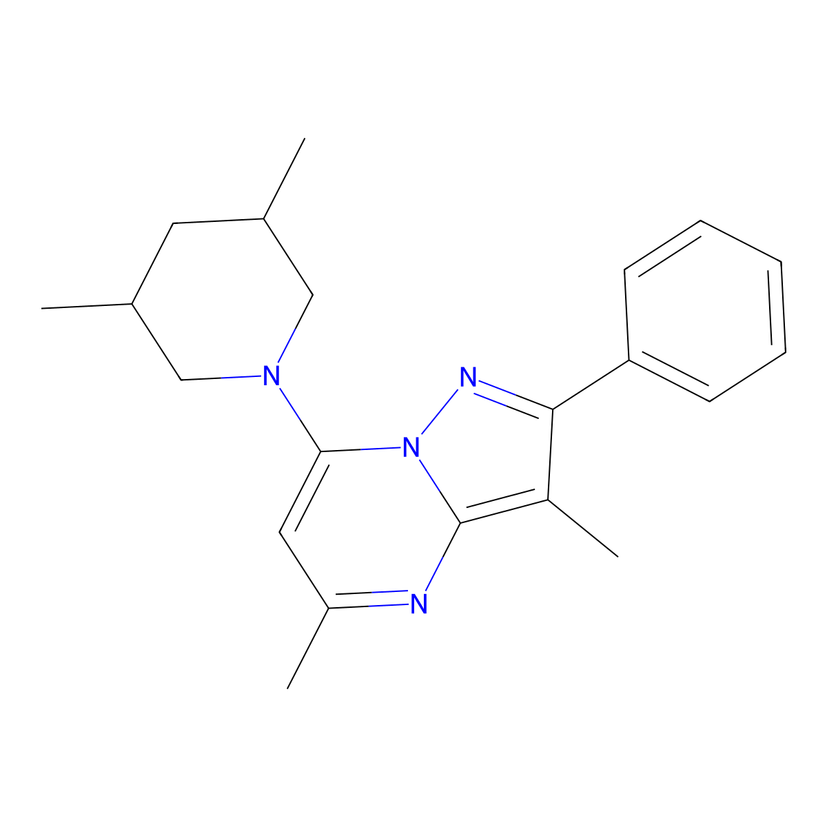 1-{3,5-Dimethyl-2-phenylpyrazolo[1,5-a]pyrimidin-7-yl}-3,5-dimethylpiperidine molecular structure, CAS 1203338-50-4