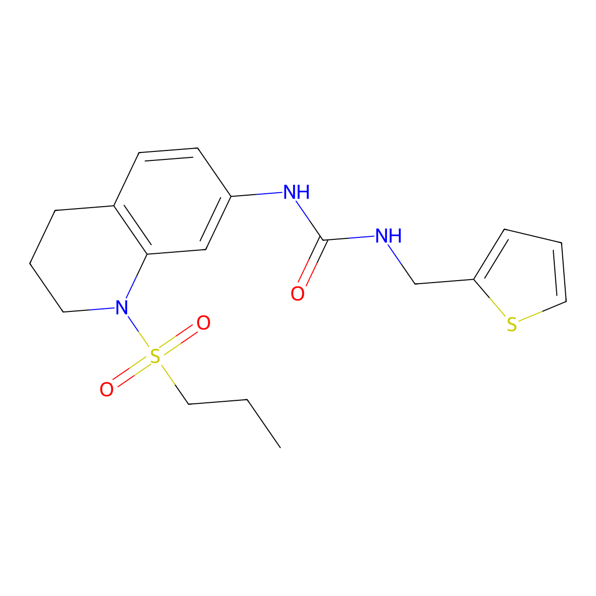 1-(1-(Propylsulfonyl)-1,2,3,4-tetrahydroquinolin-7-yl)-3-(thiophen-2-ylmethyl)urea molecular structure, CAS 1203339-40-5