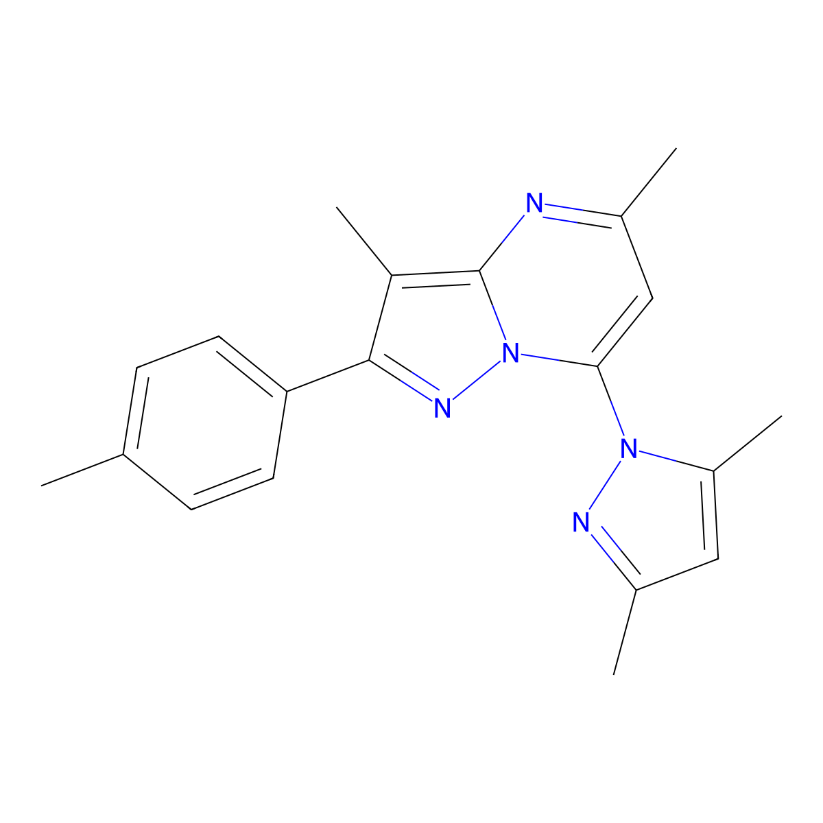 1-[3,5-dimethyl-2-(4-methylphenyl)pyrazolo[1,5-a]pyrimidin-7-yl]-3,5-dimethyl-1H-pyrazole molecular structure, CAS 1203340-23-1