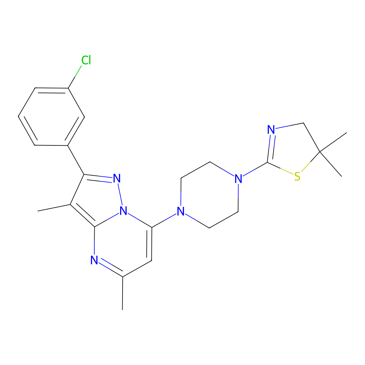 2-(3-Chlorophenyl)-7-[4-(5,5-dimethyl-4,5-dihydro-1,3-thiazol-2-yl)piperazin-1-yl]-3,5-dimethylpyrazolo[1,5-a]pyrimidine molecular structure, CAS 1203340-52-6