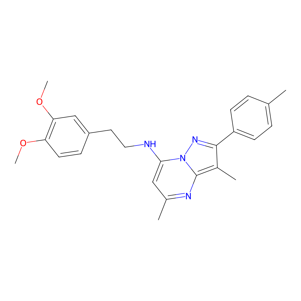 N-[2-(3,4-dimethoxyphenyl)ethyl]-3,5-dimethyl-2-(4-methylphenyl)pyrazolo[1,5-a]pyrimidin-7-amine molecular structure, CAS 1203340-68-4