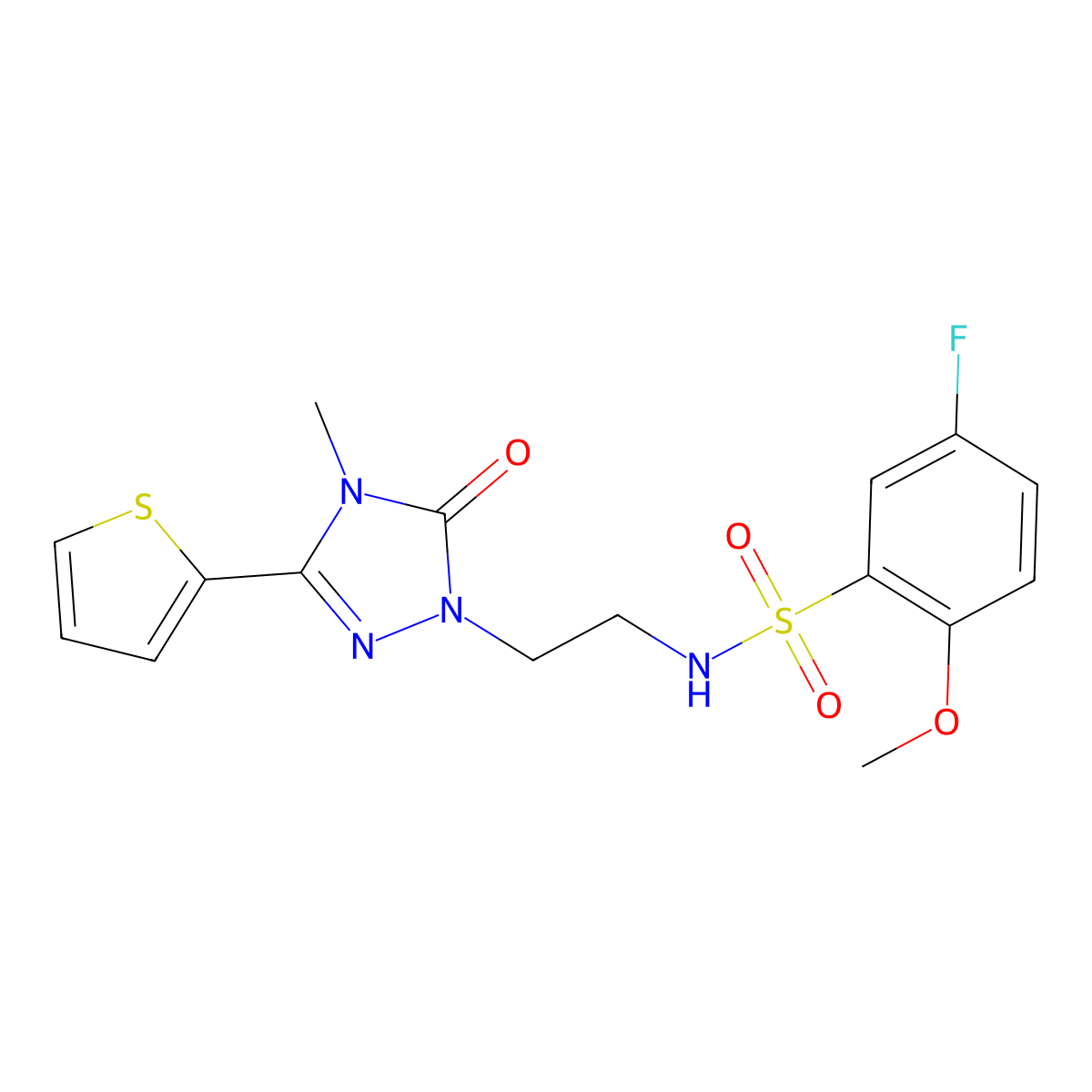 5-fluoro-2-methoxy-N-(2-(4-methyl-5-oxo-3-(thiophen-2-yl)-4,5-dihydro-1H-1,2,4-triazol-1-yl)ethyl)benzenesulfonamide molecular structure, CAS 1203341-78-9