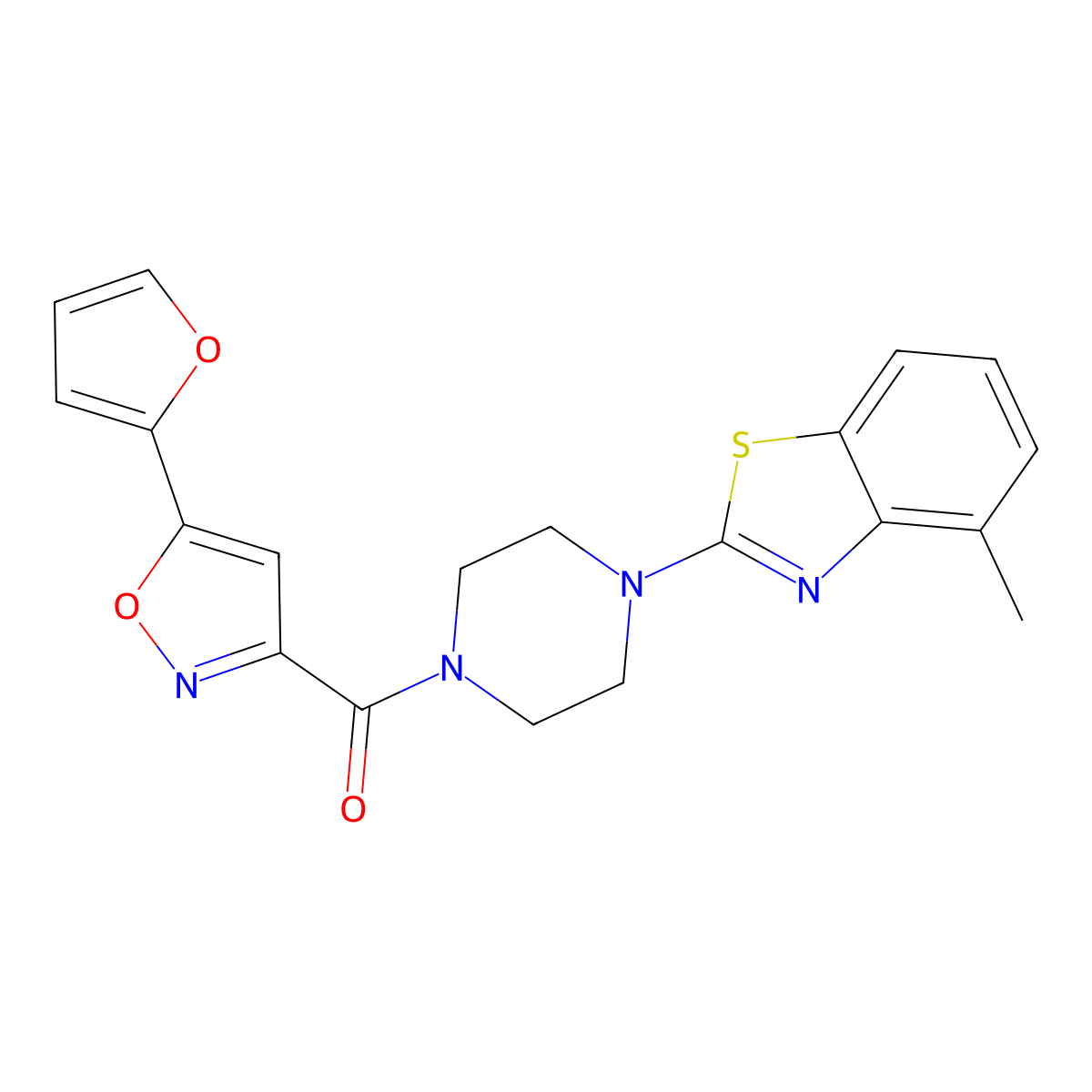 (5-(Furan-2-yl)isoxazol-3-yl)(4-(4-methylbenzo[d]thiazol-2-yl)piperazin-1-yl)methanone molecular structure, CAS 1203343-63-8