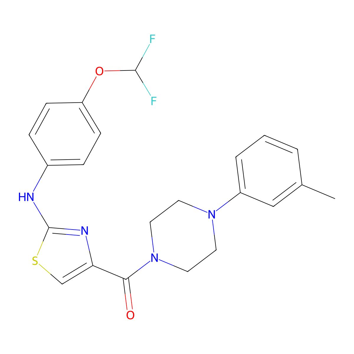 (2-((4-(Difluoromethoxy)phenyl)amino)thiazol-4-yl)(4-(m-tolyl)piperazin-1-yl)methanone molecular structure, CAS 1203343-74-1