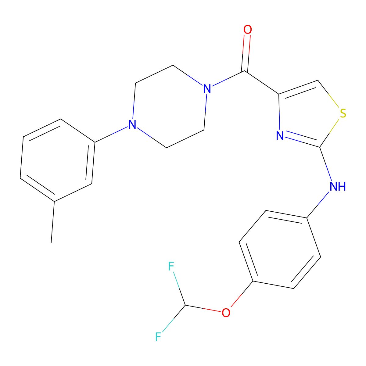 (2-((4-(Difluoromethoxy)phenyl)amino)thiazol-4-yl)(4-(m-tolyl)piperazin-1-yl)methanone molecular structure, CAS 1203343-74-1