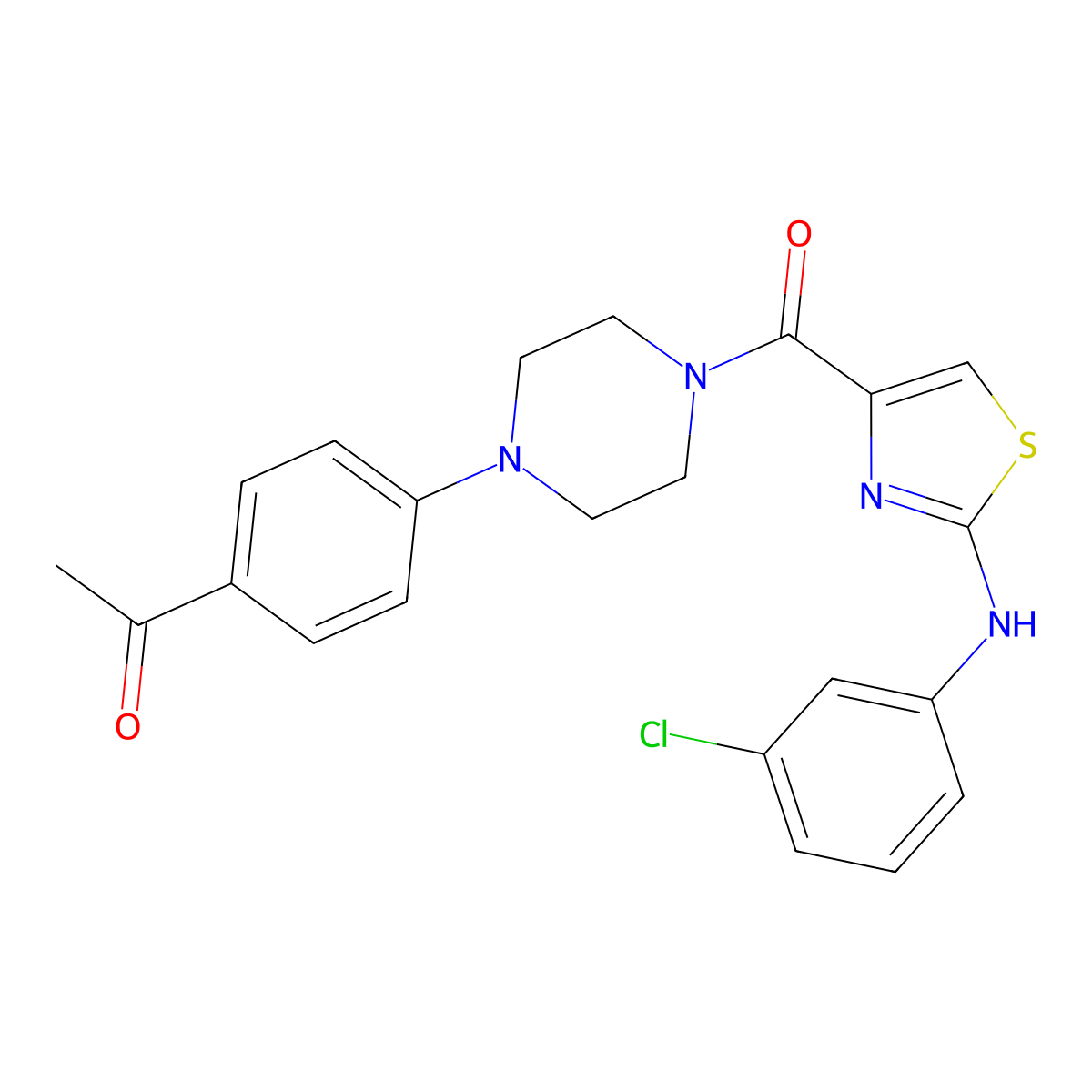 1-(4-(4-(2-((3-Chlorophenyl)amino)thiazole-4-carbonyl)piperazin-1-yl)phenyl)ethanone molecular structure, CAS 1203344-45-9