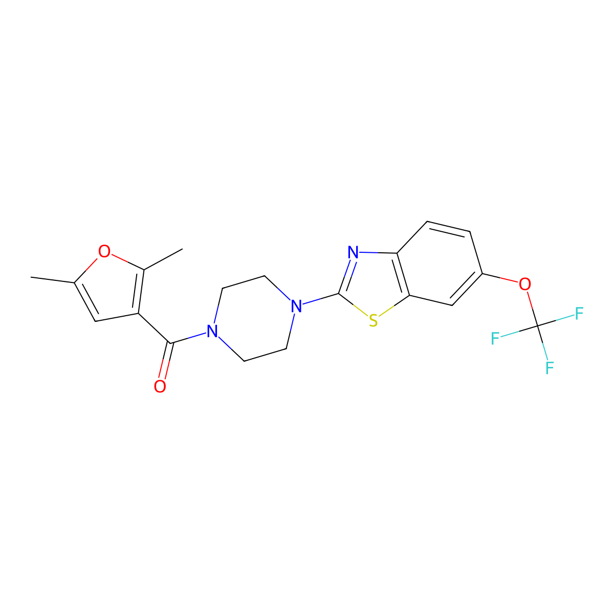(2,5-Dimethylfuran-3-yl)(4-(6-(trifluoromethoxy)benzo[d]thiazol-2-yl)piperazin-1-yl)methanone molecular structure, CAS 1203344-97-1
