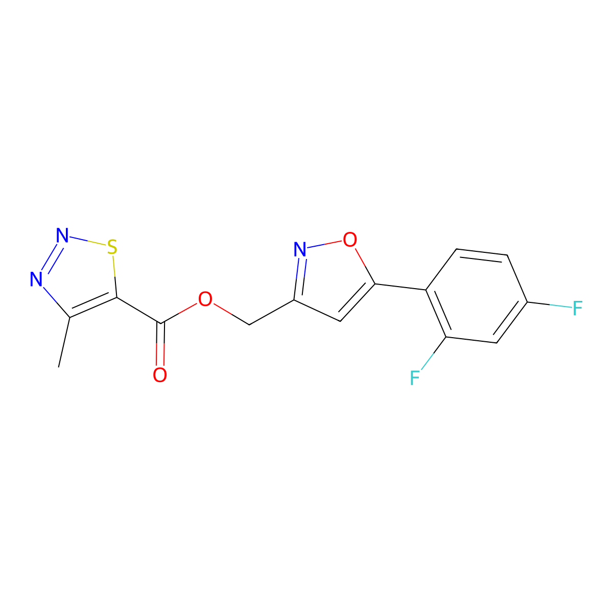 (5-(2,4-Difluorophenyl)isoxazol-3-yl)methyl 4-methyl-1,2,3-thiadiazole-5-carboxylate molecular structure, CAS 1203345-13-4