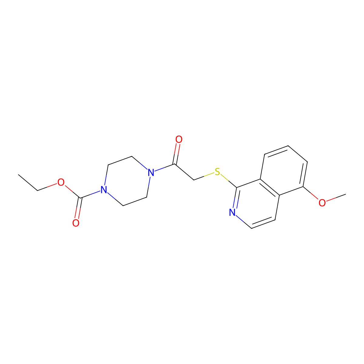 Ethyl 4-(2-((5-methoxyisoquinolin-1-yl)thio)acetyl)piperazine-1-carboxylate molecular structure, CAS 1203345-33-8