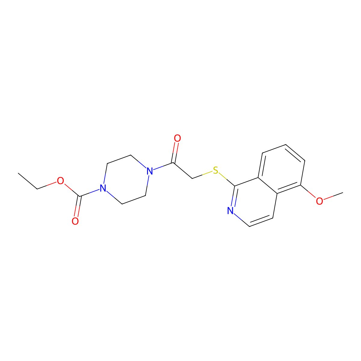 Ethyl 4-(2-((5-methoxyisoquinolin-1-yl)thio)acetyl)piperazine-1-carboxylate molecular structure, CAS 1203345-33-8