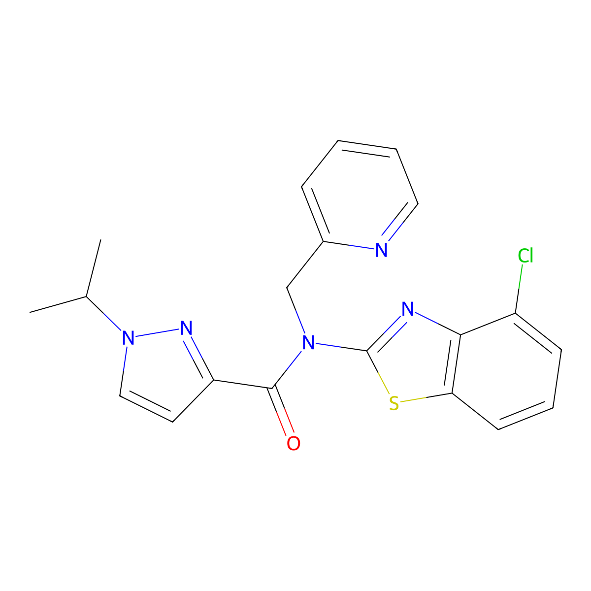 N-(4-chlorobenzo[d]thiazol-2-yl)-1-isopropyl-N-(pyridin-2-ylmethyl)-1H-pyrazole-3-carboxamide molecular structure, CAS 1203345-59-8