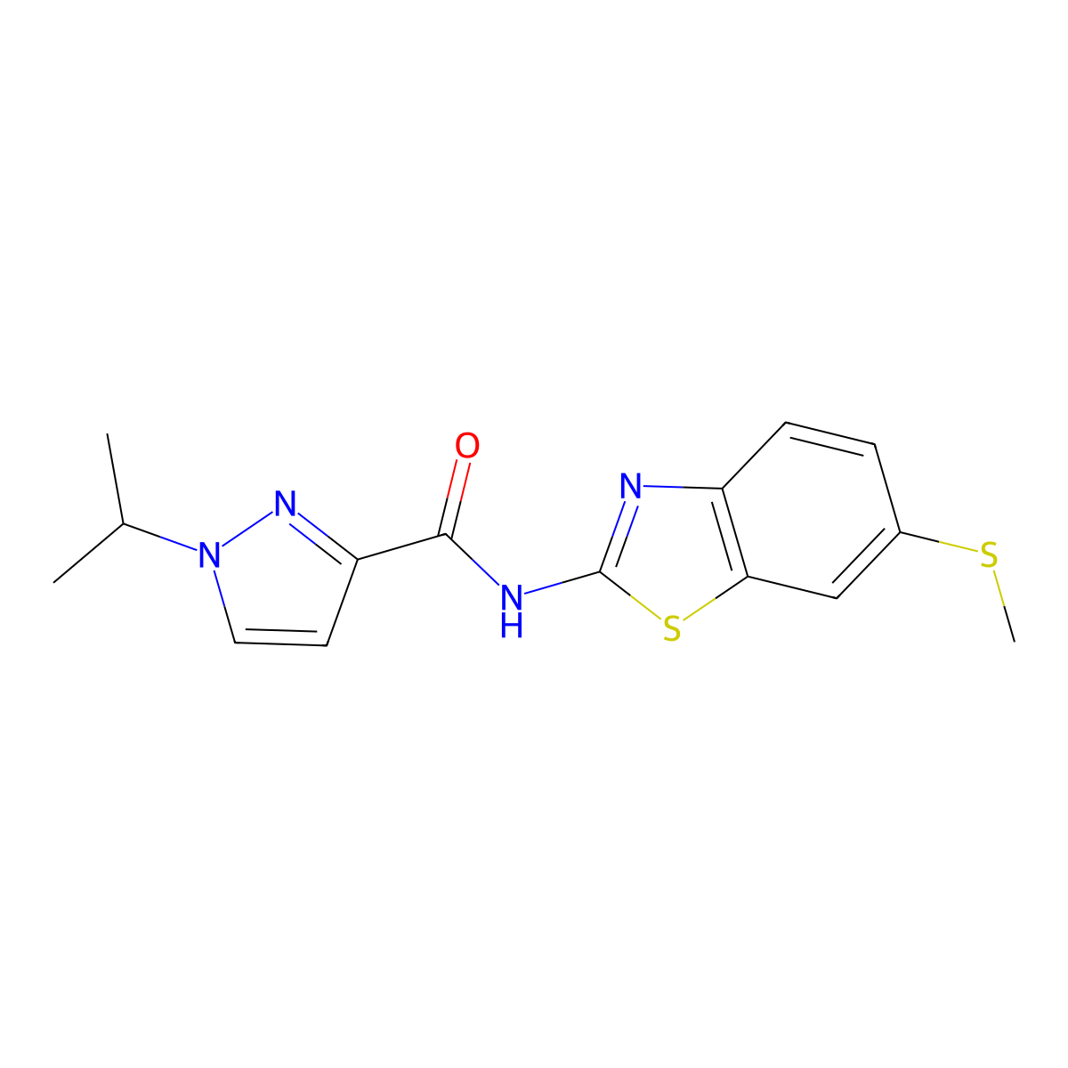 1-isopropyl-N-(6-(methylthio)benzo[d]thiazol-2-yl)-1H-pyrazole-3-carboxamide molecular structure, CAS 1203345-67-8