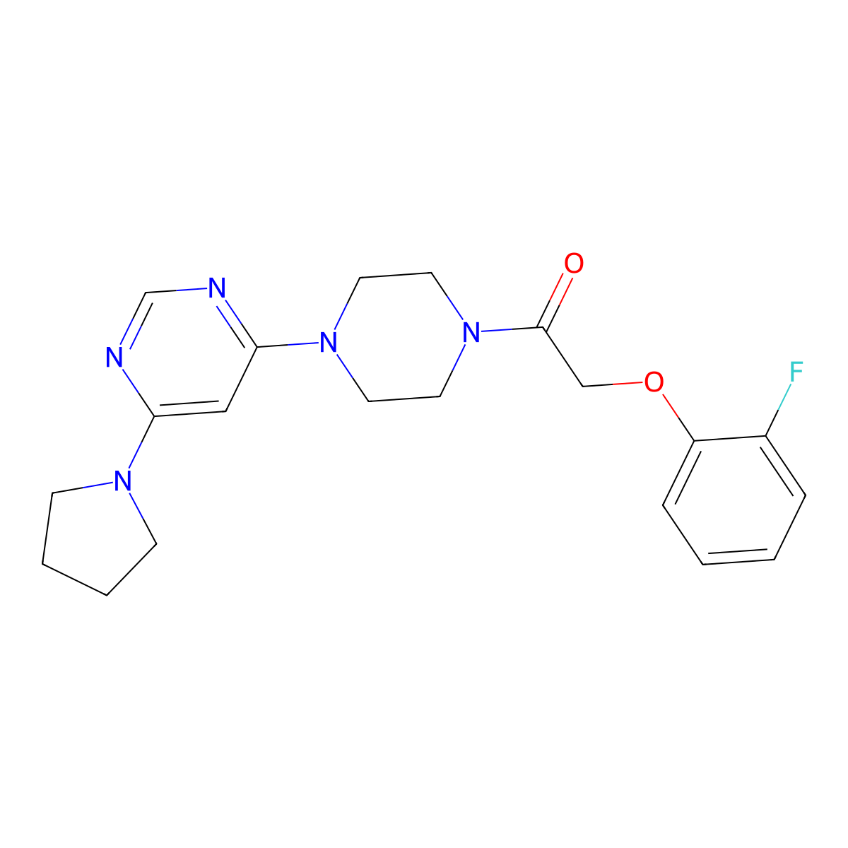 2-(2-Fluorophenoxy)-1-(4-(6-(pyrrolidin-1-yl)pyrimidin-4-yl)piperazin-1-yl)ethanone molecular structure, CAS 1203345-71-4