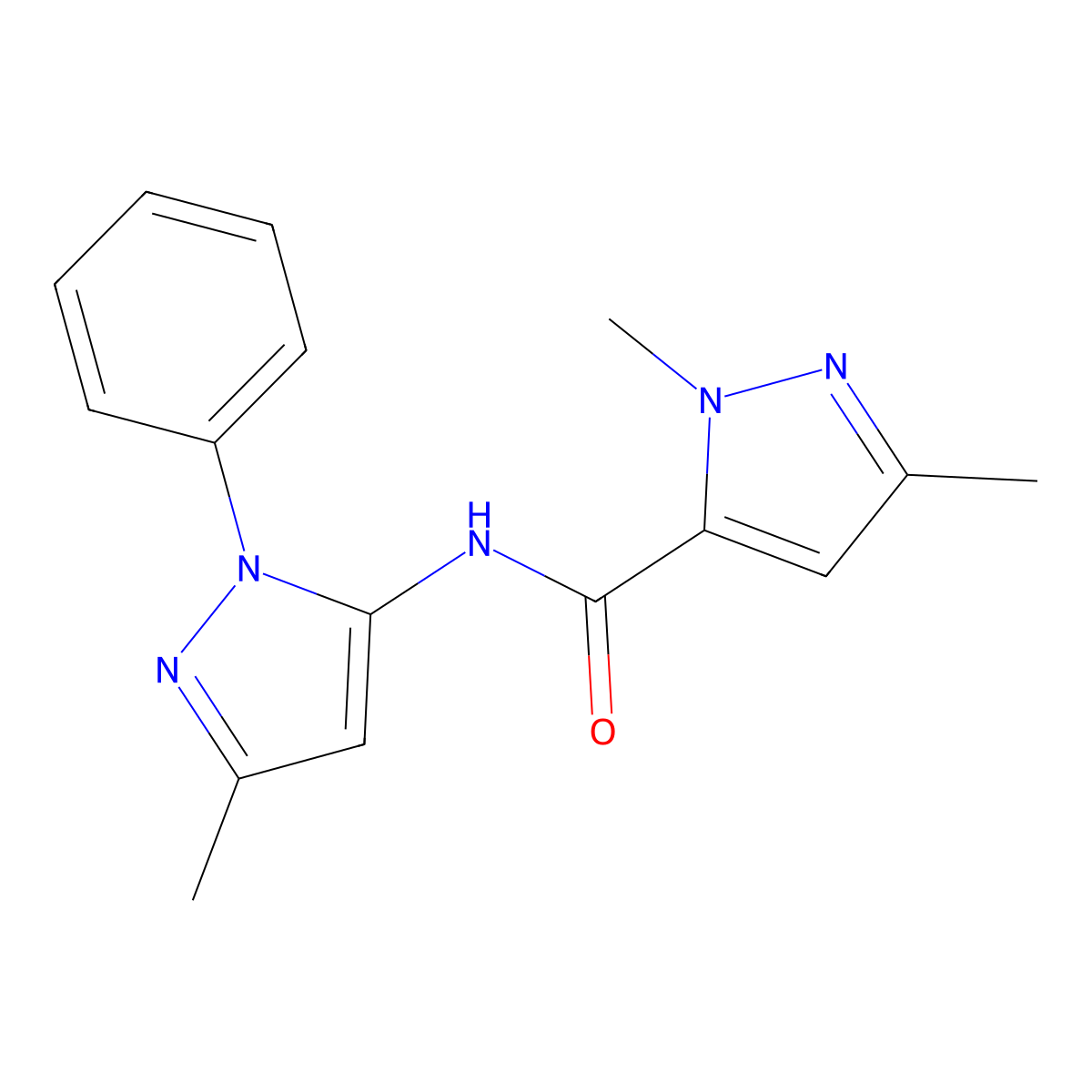 1,3-dimethyl-N-(3-methyl-1-phenyl-1H-pyrazol-5-yl)-1H-pyrazole-5-carboxamide molecular structure, CAS 1203346-97-7
