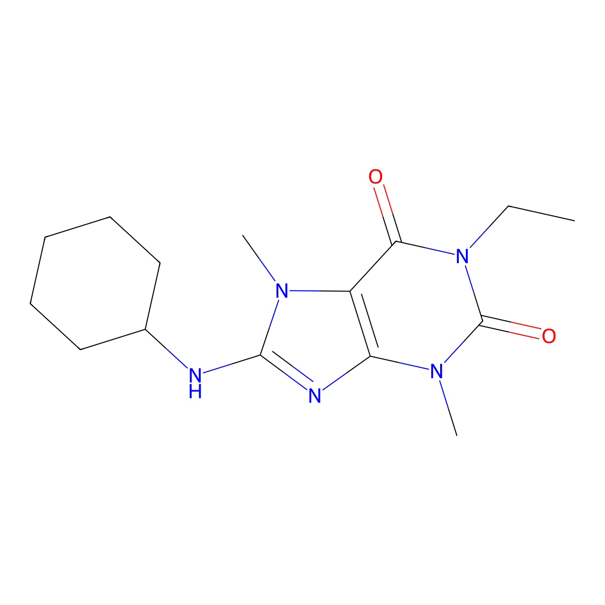 8-(cyclohexylamino)-1-ethyl-3,7-dimethyl-1H-purine-2,6(3H,7H)-dione molecular structure, CAS 1203347-01-6