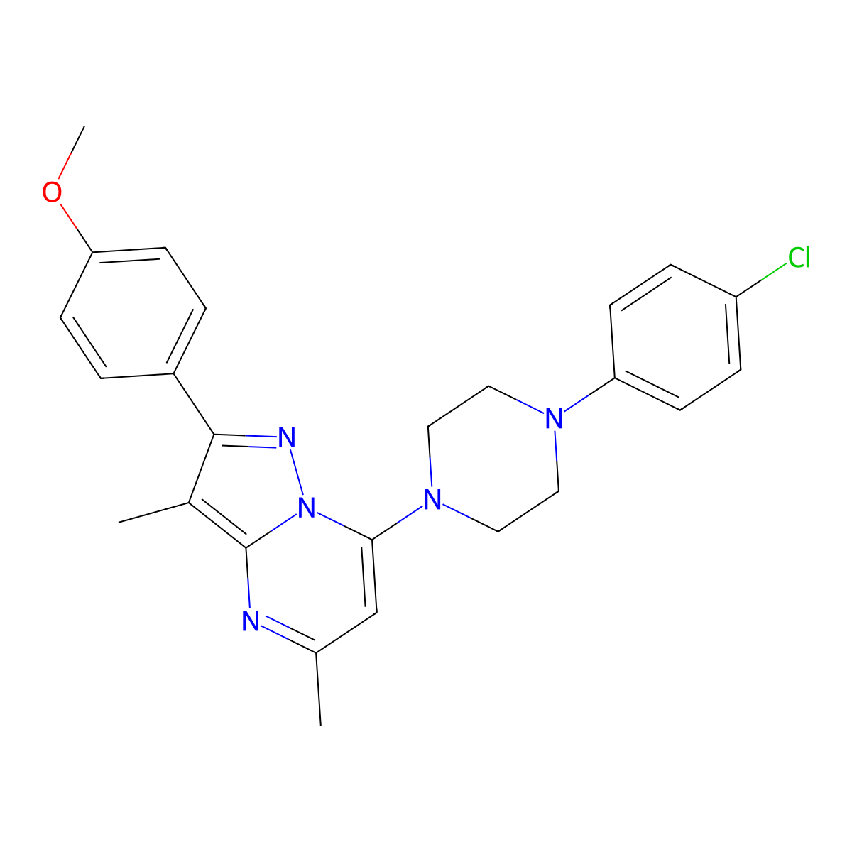 7-[4-(4-Chlorophenyl)piperazin-1-yl]-2-(4-methoxyphenyl)-3,5-dimethylpyrazolo[1,5-a]pyrimidine molecular structure, CAS 1203347-38-9