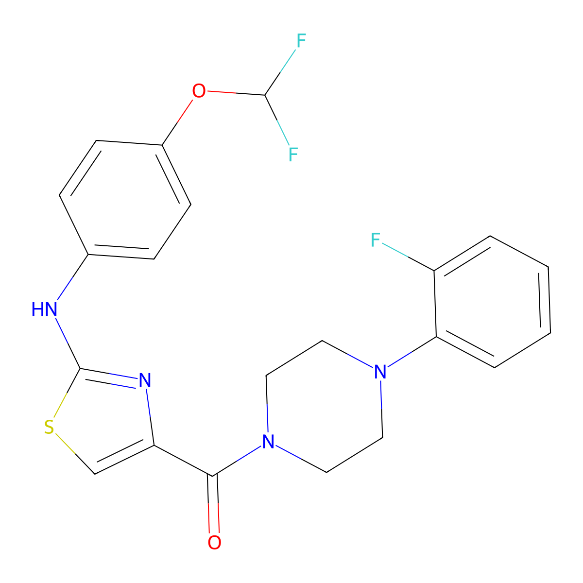 (2-((4-(Difluoromethoxy)phenyl)amino)thiazol-4-yl)(4-(2-fluorophenyl)piperazin-1-yl)methanone molecular structure, CAS 1203348-00-8