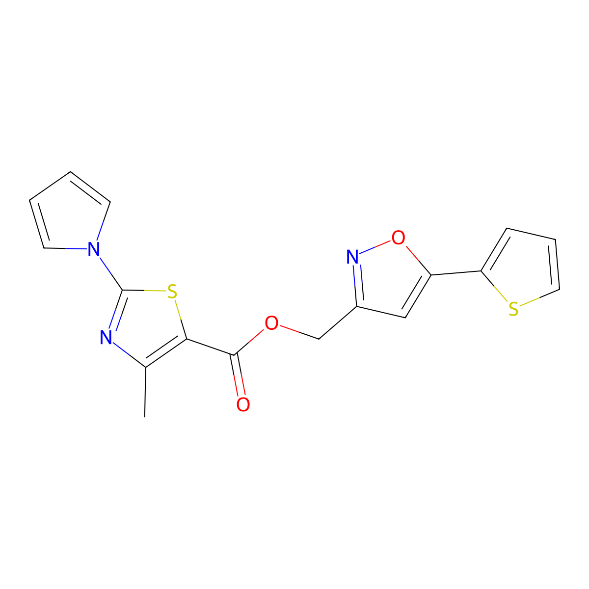(5-(thiophen-2-yl)isoxazol-3-yl)methyl 4-methyl-2-(1H-pyrrol-1-yl)thiazole-5-carboxylate molecular structure, CAS 1203348-44-0