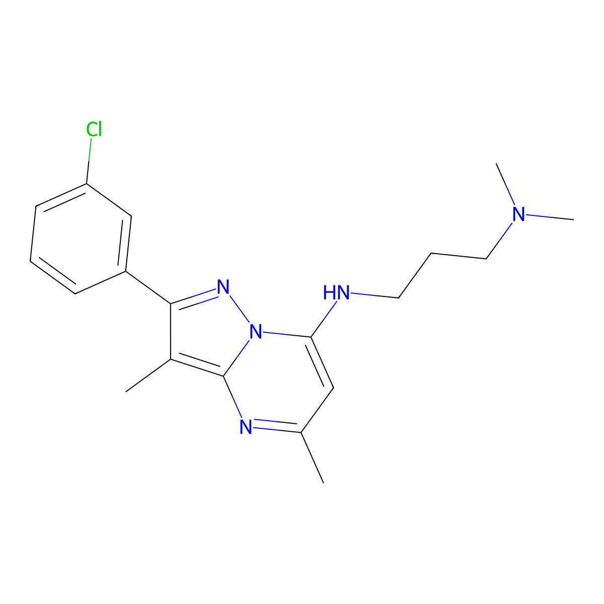 2-(3-chlorophenyl)-N-[3-(dimethylamino)propyl]-3,5-dimethylpyrazolo[1,5-a]pyrimidin-7-amine molecular structure, CAS 1203349-23-8