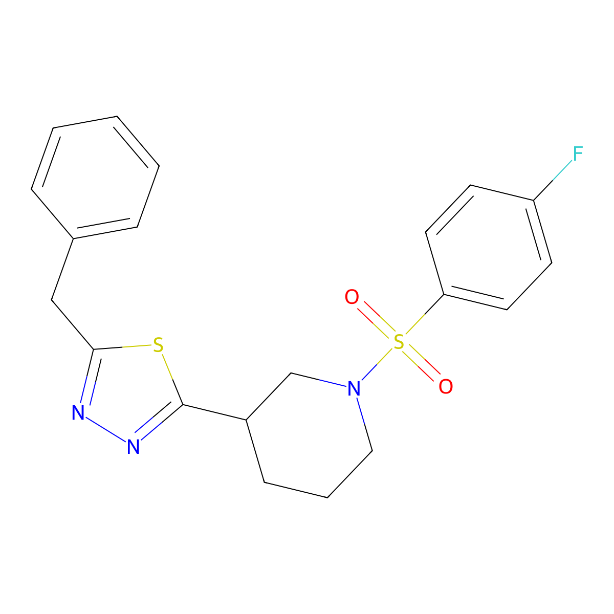 2-Benzyl-5-(1-((4-fluorophenyl)sulfonyl)piperidin-3-yl)-1,3,4-thiadiazole molecular structure, CAS 1203350-00-8