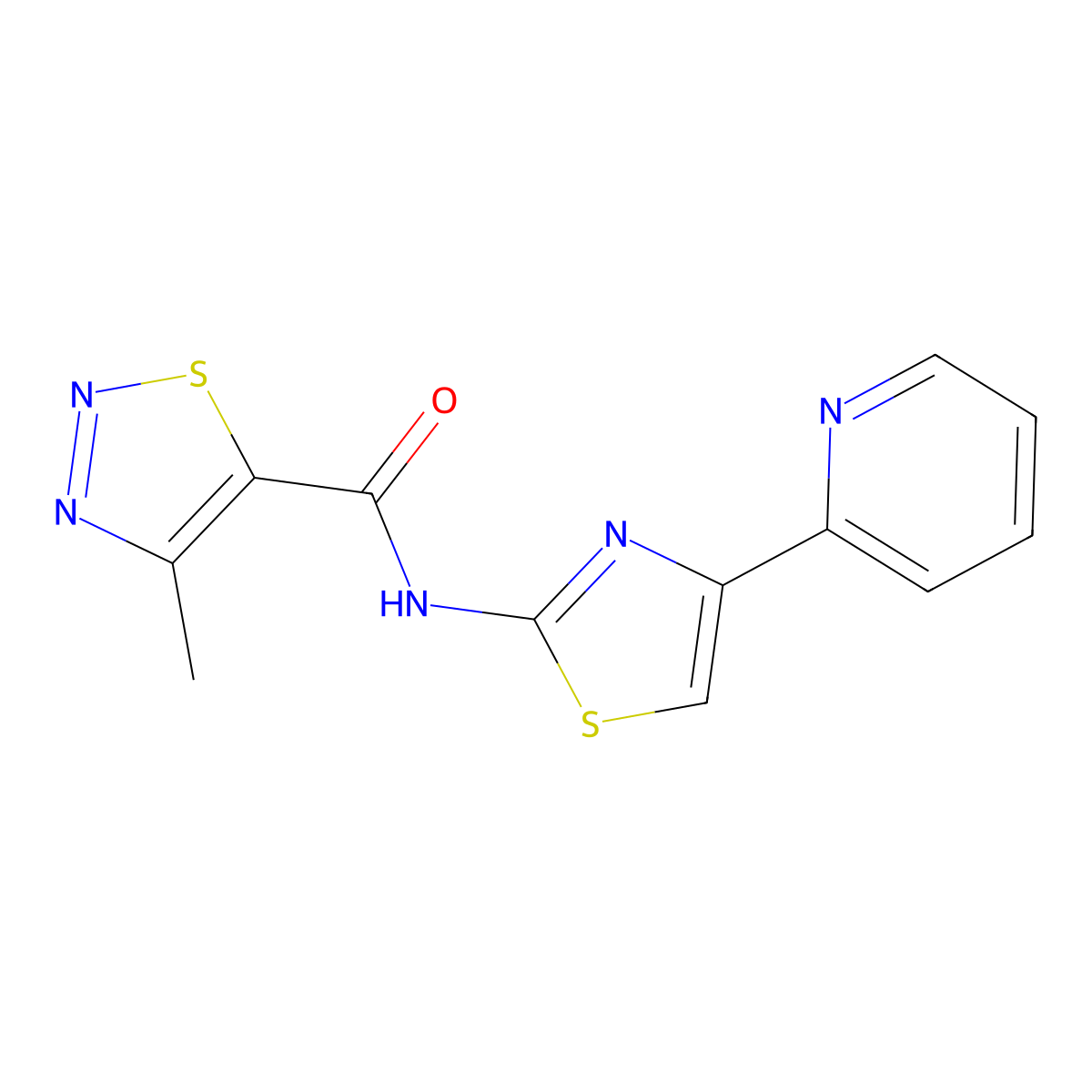 4-methyl-N-(4-(pyridin-2-yl)thiazol-2-yl)-1,2,3-thiadiazole-5-carboxamide molecular structure, CAS 1203350-53-1