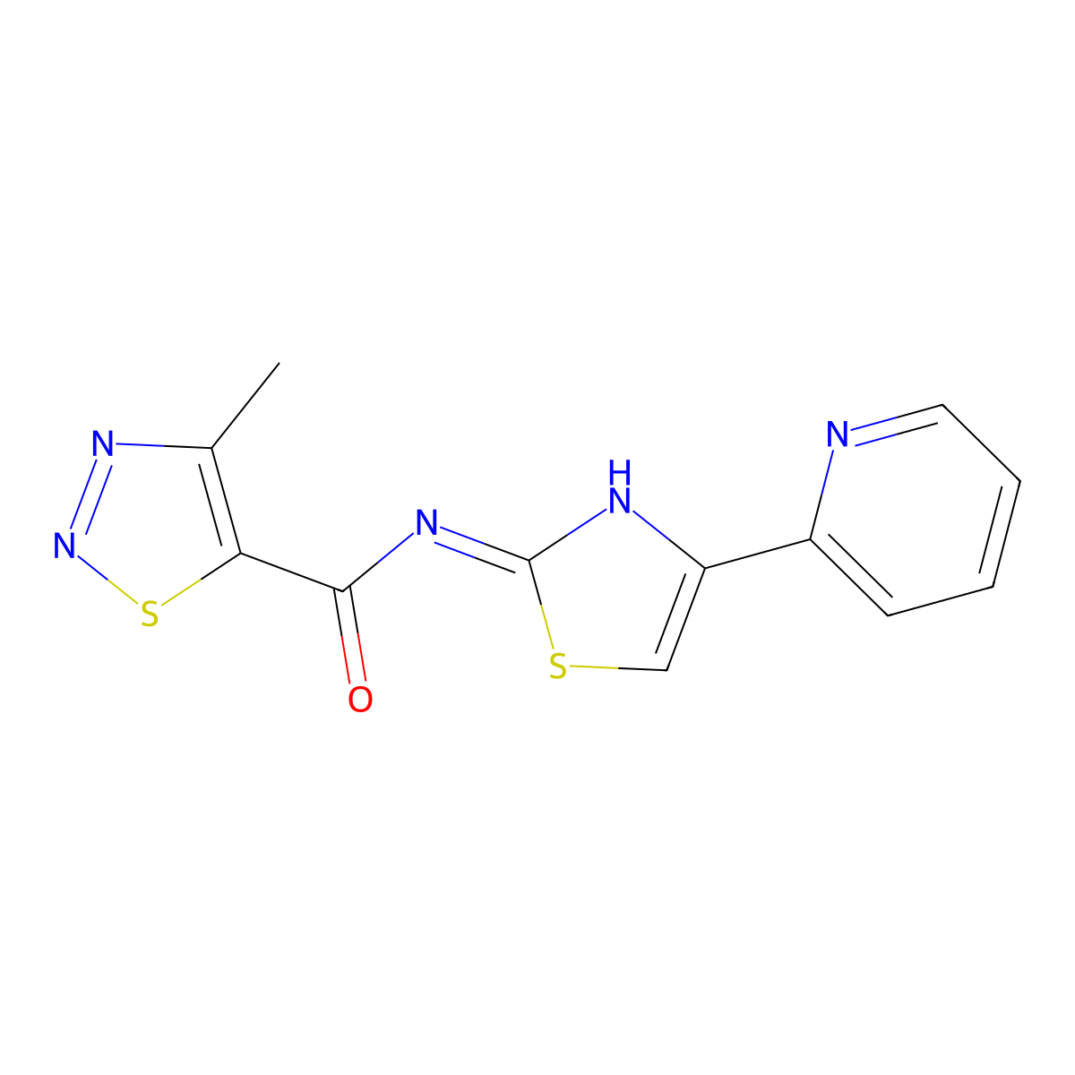 4-methyl-N-(4-(pyridin-2-yl)thiazol-2-yl)-1,2,3-thiadiazole-5-carboxamide molecular structure, CAS 1203350-53-1