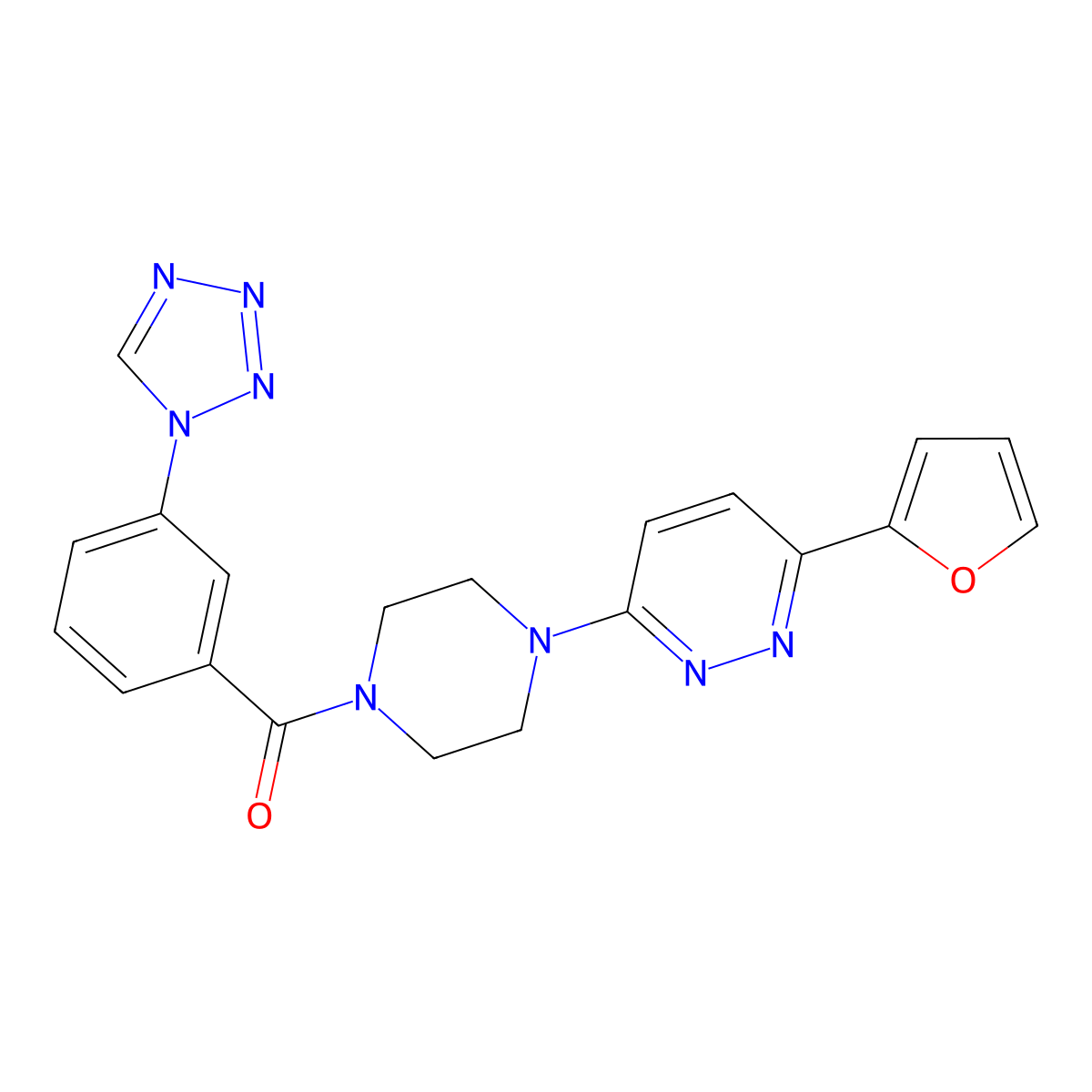 (3-(1H-tetrazol-1-yl)phenyl)(4-(6-(furan-2-yl)pyridazin-3-yl)piperazin-1-yl)methanone molecular structure, CAS 1203350-62-2