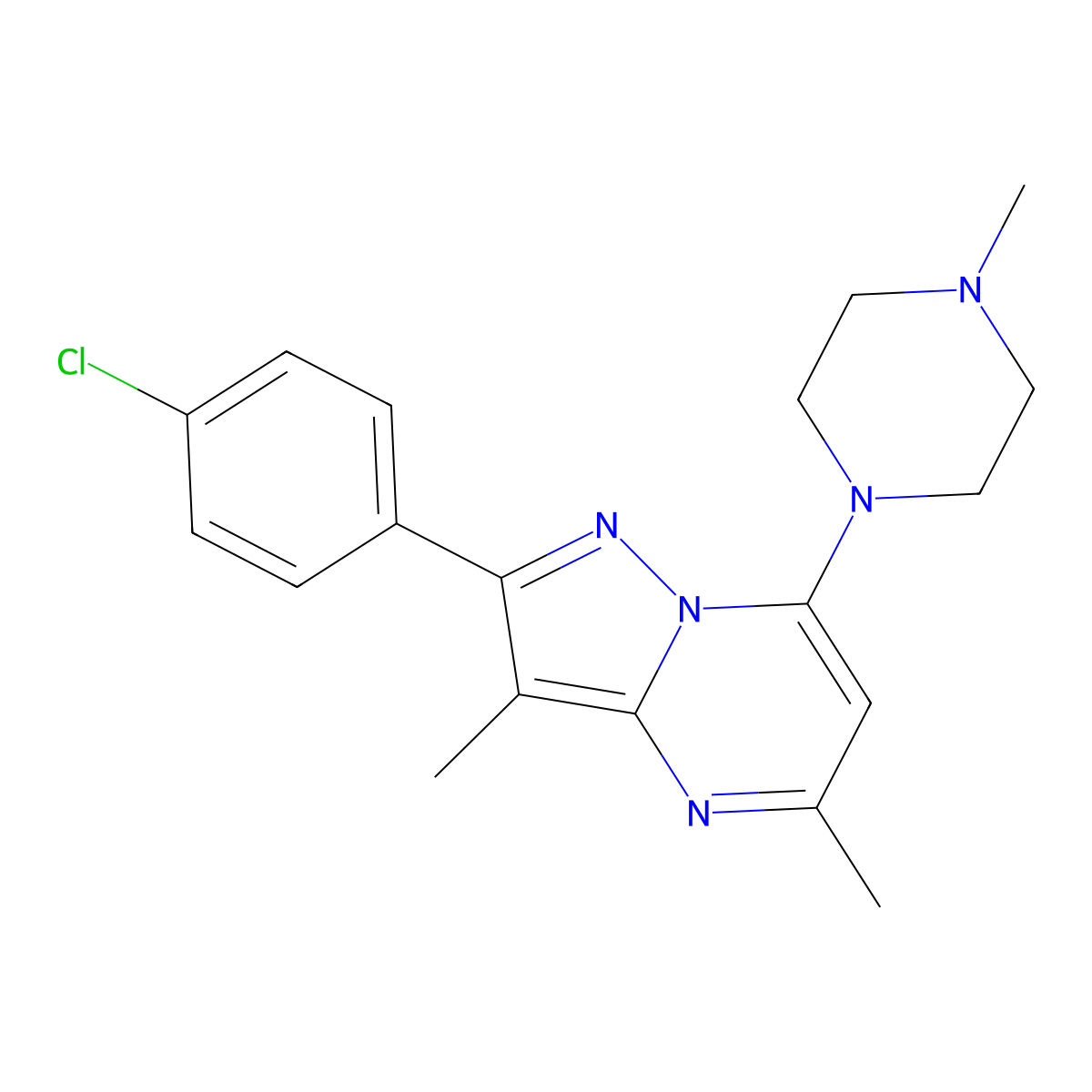 2-(4-Chlorophenyl)-3,5-dimethyl-7-(4-methylpiperazin-1-yl)pyrazolo[1,5-a]pyrimidine molecular structure, CAS 1203351-30-7