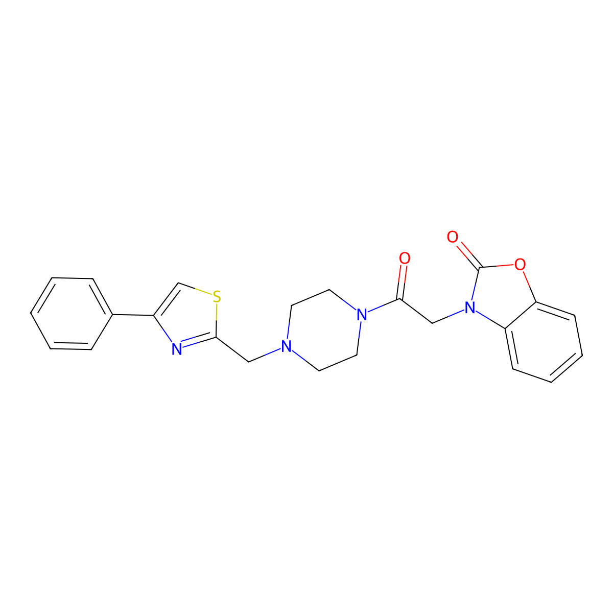 3-(2-oxo-2-(4-((4-phenylthiazol-2-yl)methyl)piperazin-1-yl)ethyl)benzo[d]oxazol-2(3H)-one molecular structure, CAS 1203351-67-0