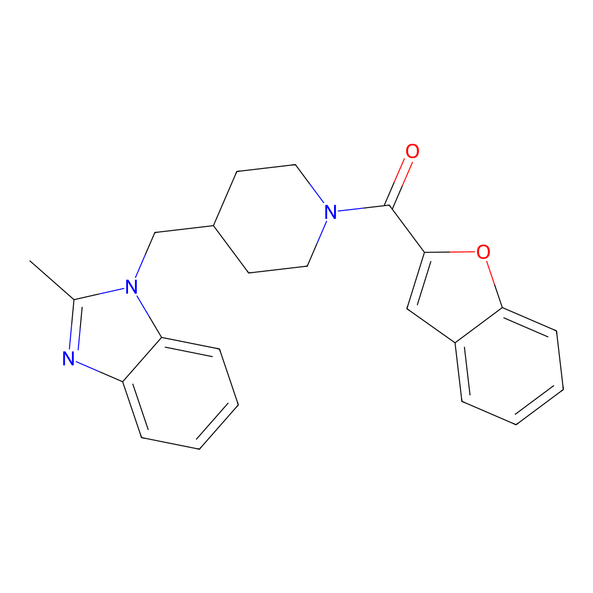 benzofuran-2-yl(4-((2-methyl-1H-benzo[d]imidazol-1-yl)methyl)piperidin-1-yl)methanone molecular structure, CAS 1203352-15-1