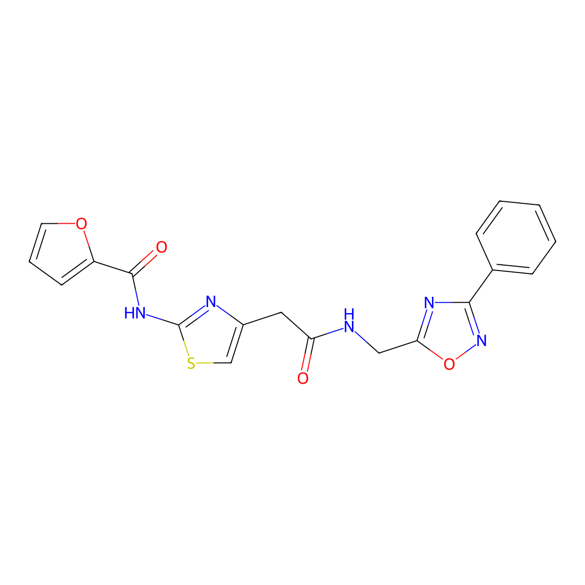 N-(4-(2-oxo-2-(((3-phenyl-1,2,4-oxadiazol-5-yl)methyl)amino)ethyl)thiazol-2-yl)furan-2-carboxamide molecular structure, CAS 1203352-57-1