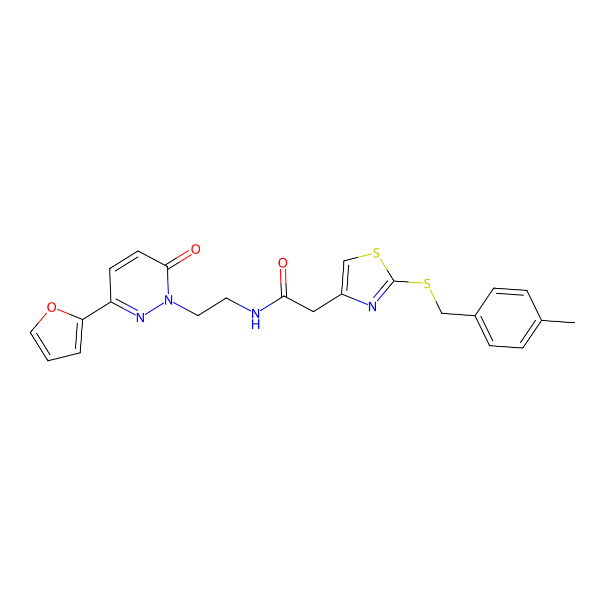N-(2-(3-(furan-2-yl)-6-oxopyridazin-1(6H)-yl)ethyl)-2-(2-((4-methylbenzyl)thio)thiazol-4-yl)acetamide molecular structure, CAS 1203352-70-8