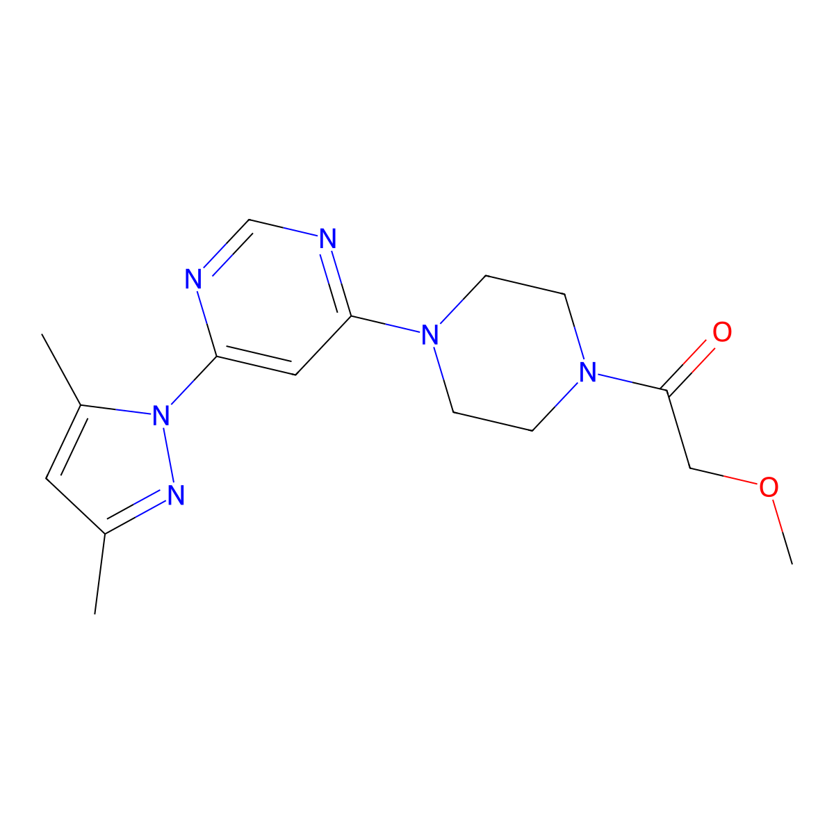 1-(4-(6-(3,5-dimethyl-1H-pyrazol-1-yl)pyrimidin-4-yl)piperazin-1-yl)-2-methoxyethanone molecular structure, CAS 1203353-45-0