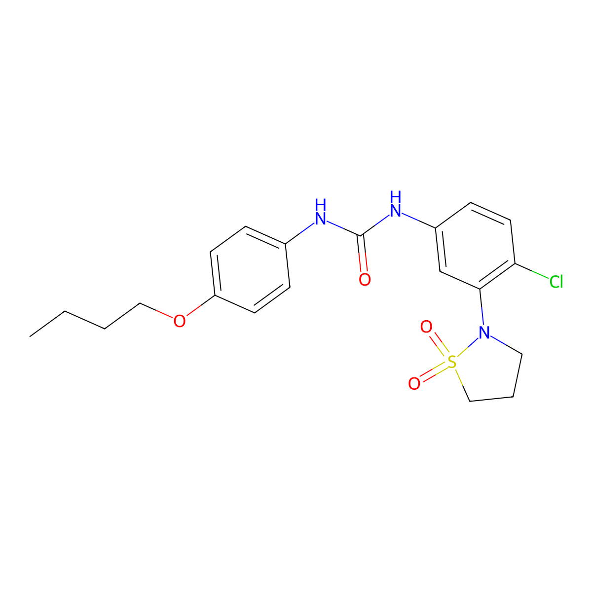 1-(4-Butoxyphenyl)-3-(4-chloro-3-(1,1-dioxidoisothiazolidin-2-yl)phenyl)urea molecular structure, CAS 1203354-65-7