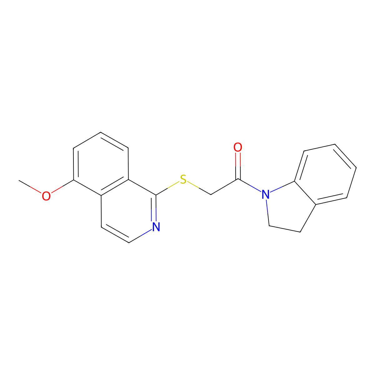 1-(Indolin-1-yl)-2-((5-methoxyisoquinolin-1-yl)thio)ethanone molecular structure, CAS 1203354-76-0