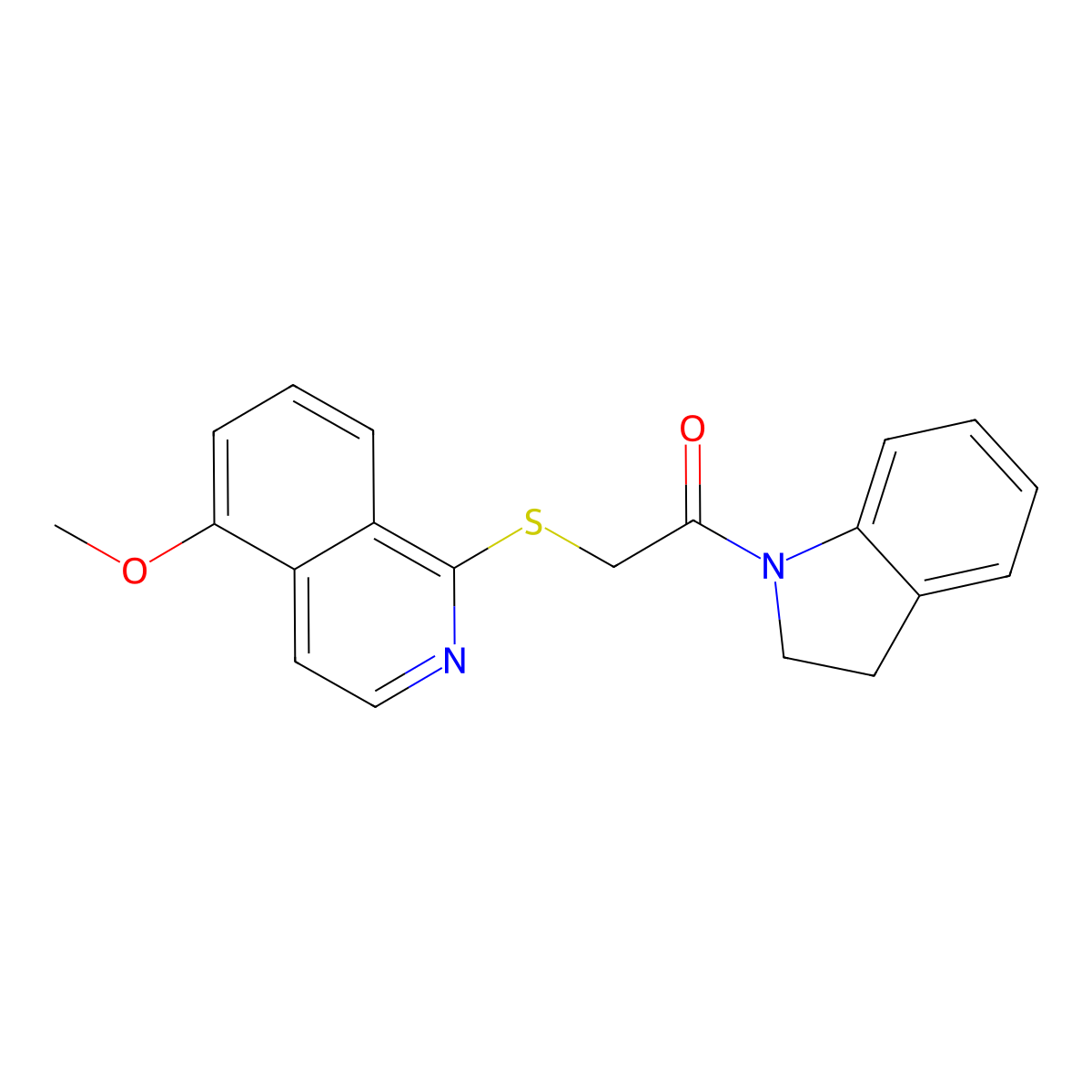 1-(Indolin-1-yl)-2-((5-methoxyisoquinolin-1-yl)thio)ethanone molecular structure, CAS 1203354-76-0
