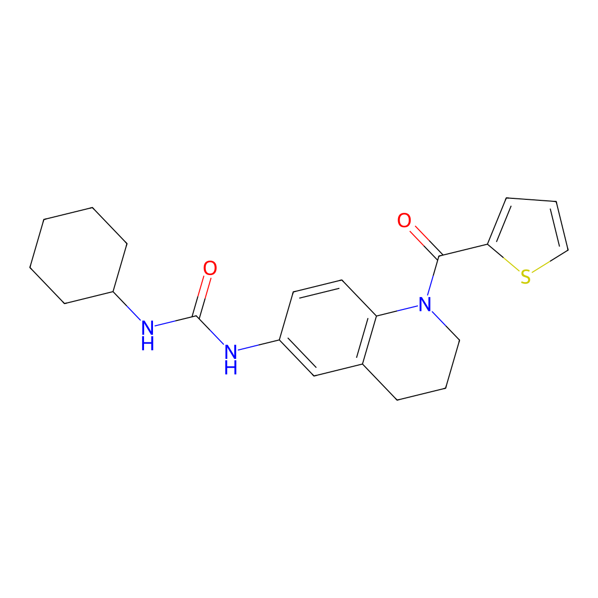 1-Cyclohexyl-3-(1-(thiophene-2-carbonyl)-1,2,3,4-tetrahydroquinolin-6-yl)urea molecular structure, CAS 1203355-61-6