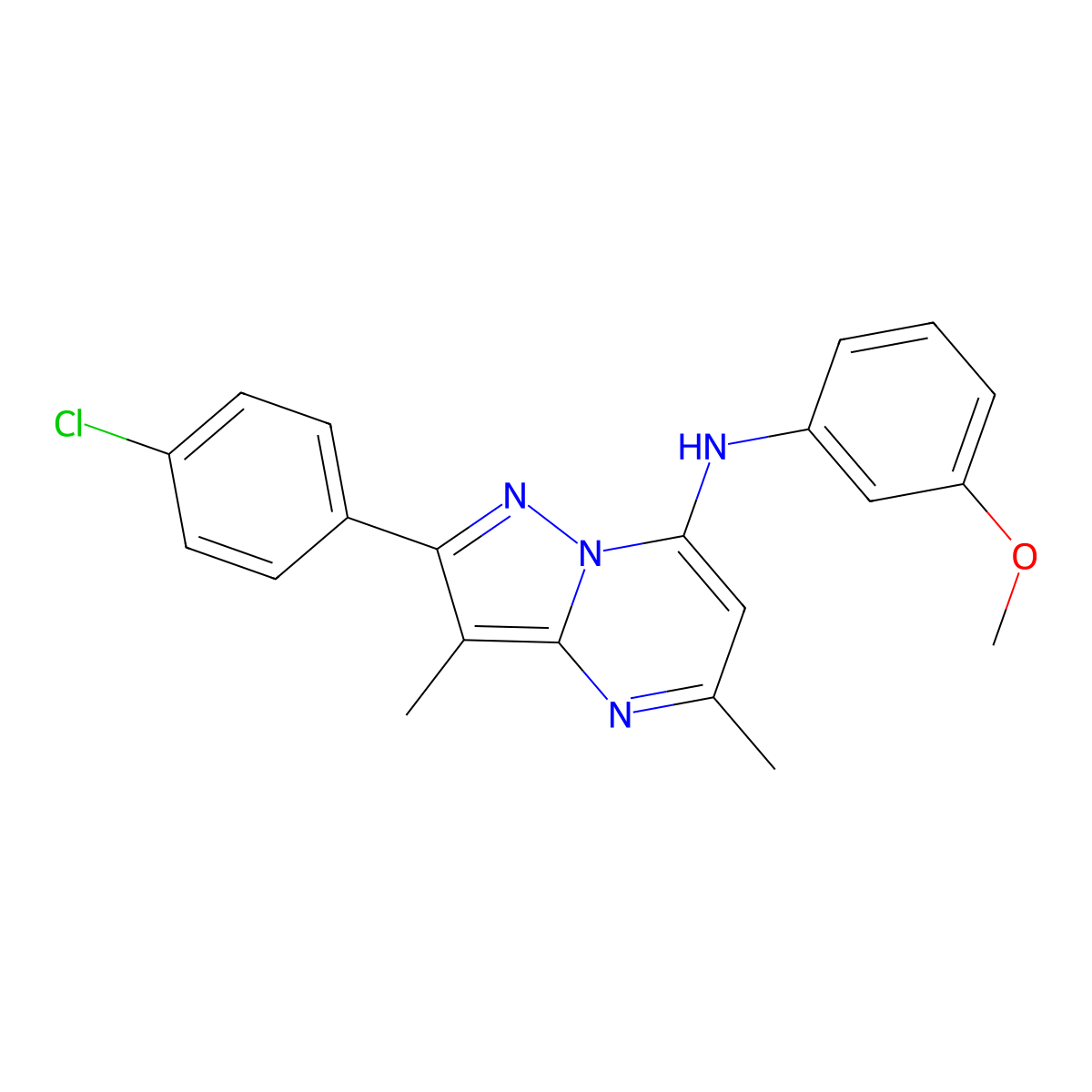 2-(4-chlorophenyl)-N-(3-methoxyphenyl)-3,5-dimethylpyrazolo[1,5-a]pyrimidin-7-amine molecular structure, CAS 1203356-58-4