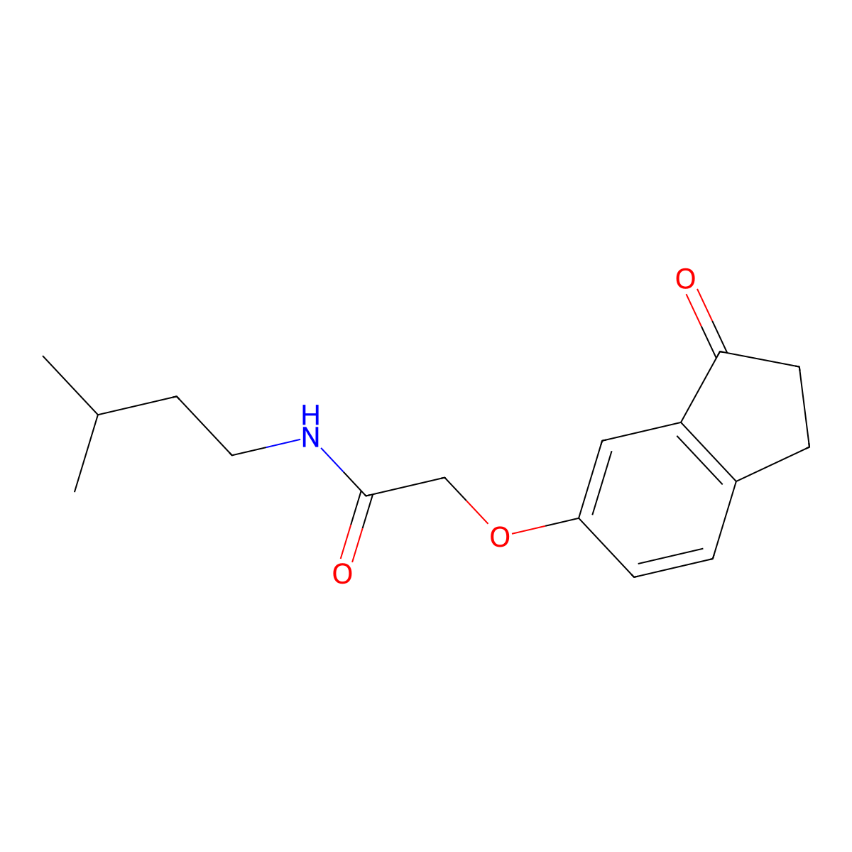 N-isopentyl-2-((3-oxo-2,3-dihydro-1H-inden-5-yl)oxy)acetamide molecular structure, CAS 1203357-26-9