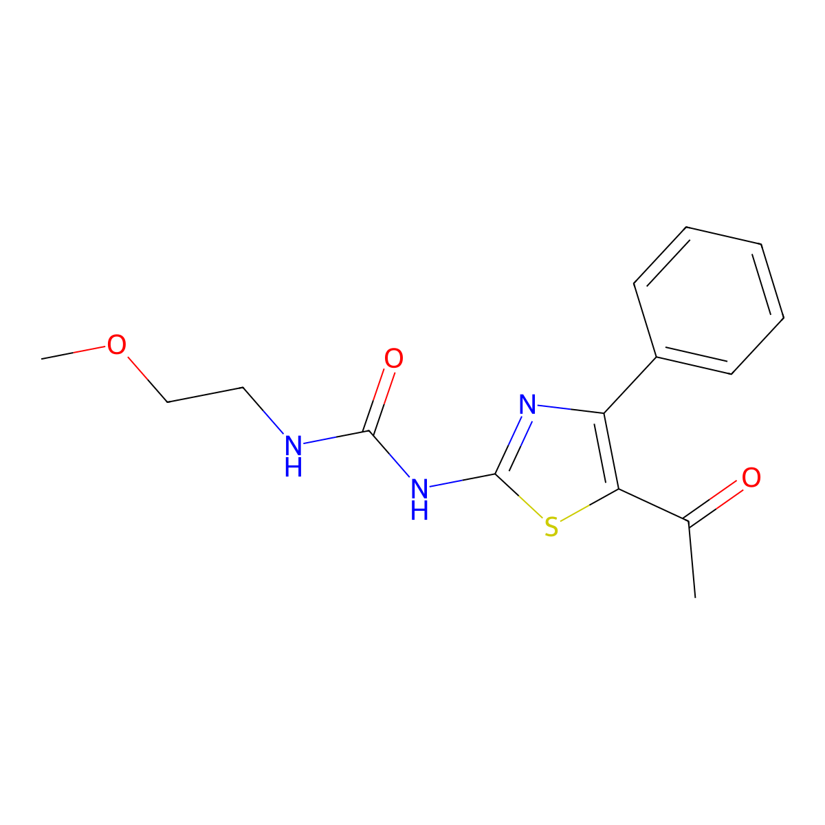 1-(5-Acetyl-4-phenylthiazol-2-yl)-3-(2-methoxyethyl)urea molecular structure, CAS 1203358-33-1