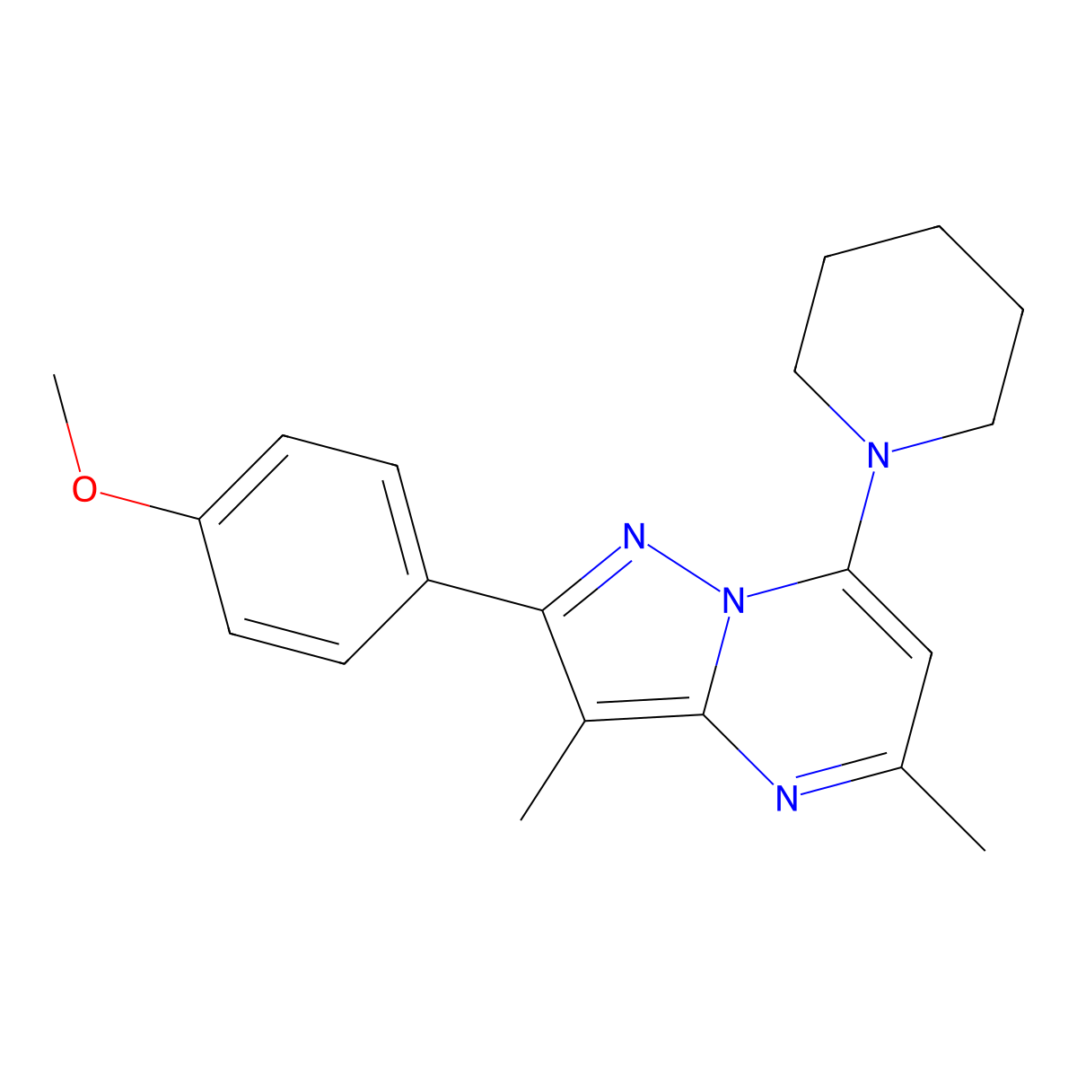 1-[2-(4-Methoxyphenyl)-3,5-dimethylpyrazolo[1,5-a]pyrimidin-7-yl]piperidine molecular structure, CAS 1203359-05-0