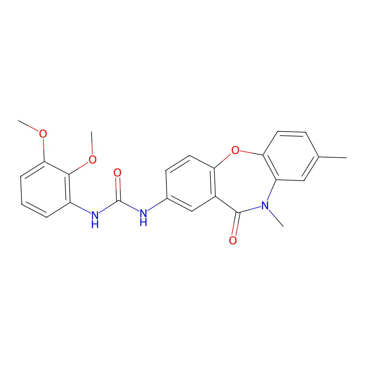 1-(2,3-Dimethoxyphenyl)-3-{6,9-dimethyl-10-oxo-2-oxa-9-azatricyclo[9.4.0.0^{3,8}]pentadeca-1(11),3(8),4,6,12,14-hexaen-13-yl}urea molecular structure, CAS 1203359-26-5
