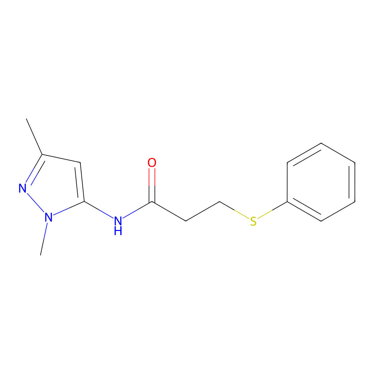 N-(1,3-dimethyl-1H-pyrazol-5-yl)-3-(phenylthio)propanamide molecular structure, CAS 1203359-50-5