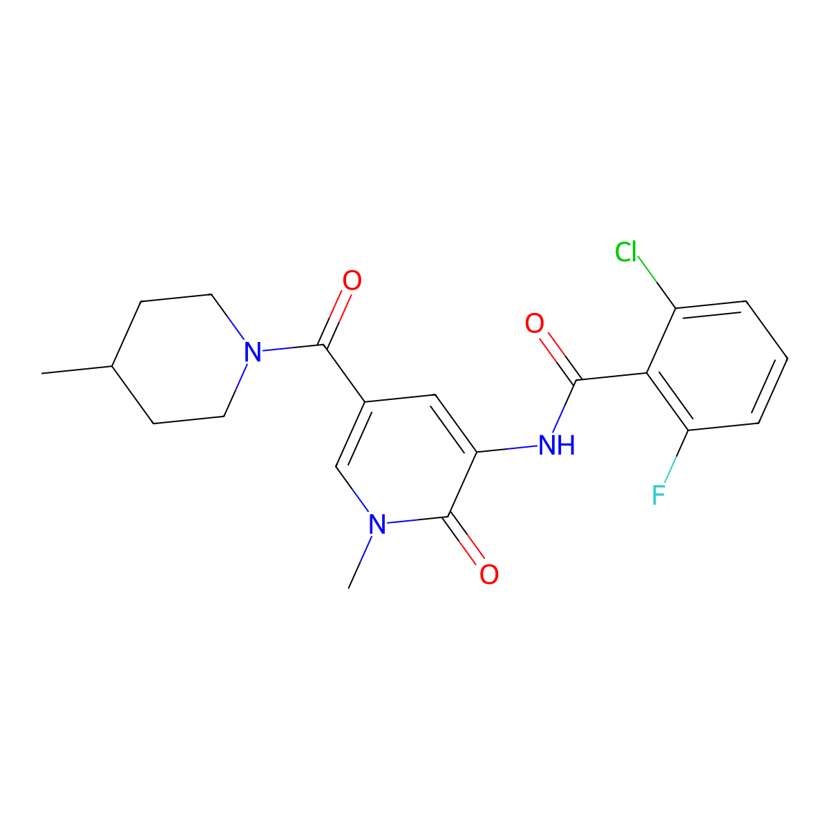 2-chloro-6-fluoro-N-[1-methyl-5-(4-methylpiperidine-1-carbonyl)-2-oxo-1,2-dihydropyridin-3-yl]benzamide molecular structure, CAS 1203359-58-3