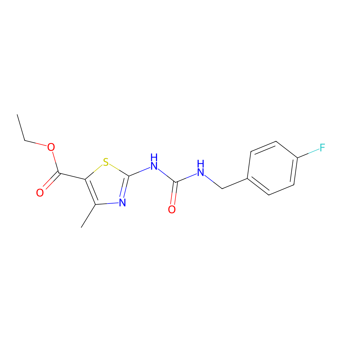 Ethyl 2-(3-(4-fluorobenzyl)ureido)-4-methylthiazole-5-carboxylate molecular structure, CAS 1203361-32-3