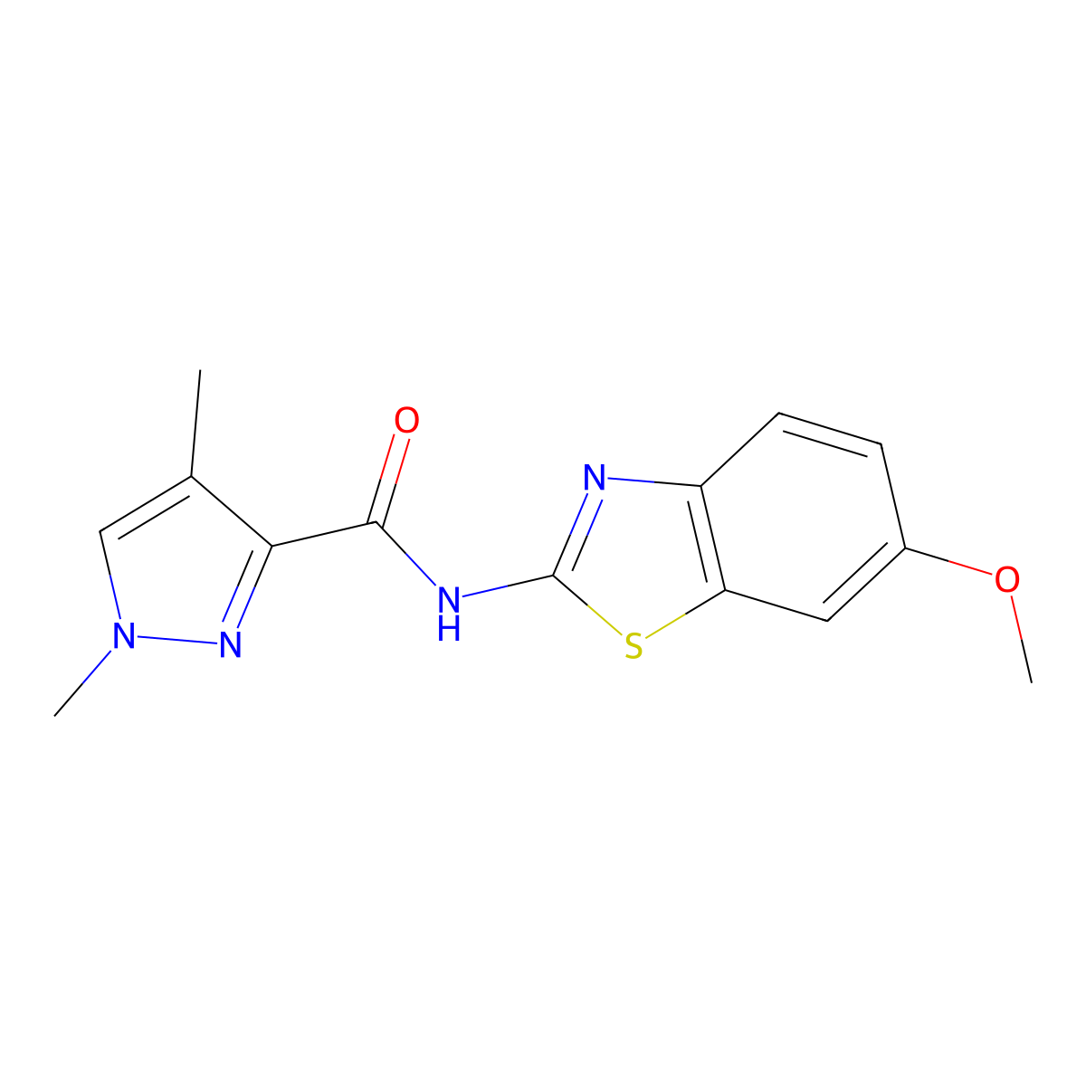 N-(6-methoxybenzo[d]thiazol-2-yl)-1,4-dimethyl-1H-pyrazole-3-carboxamide molecular structure, CAS 1203362-26-8